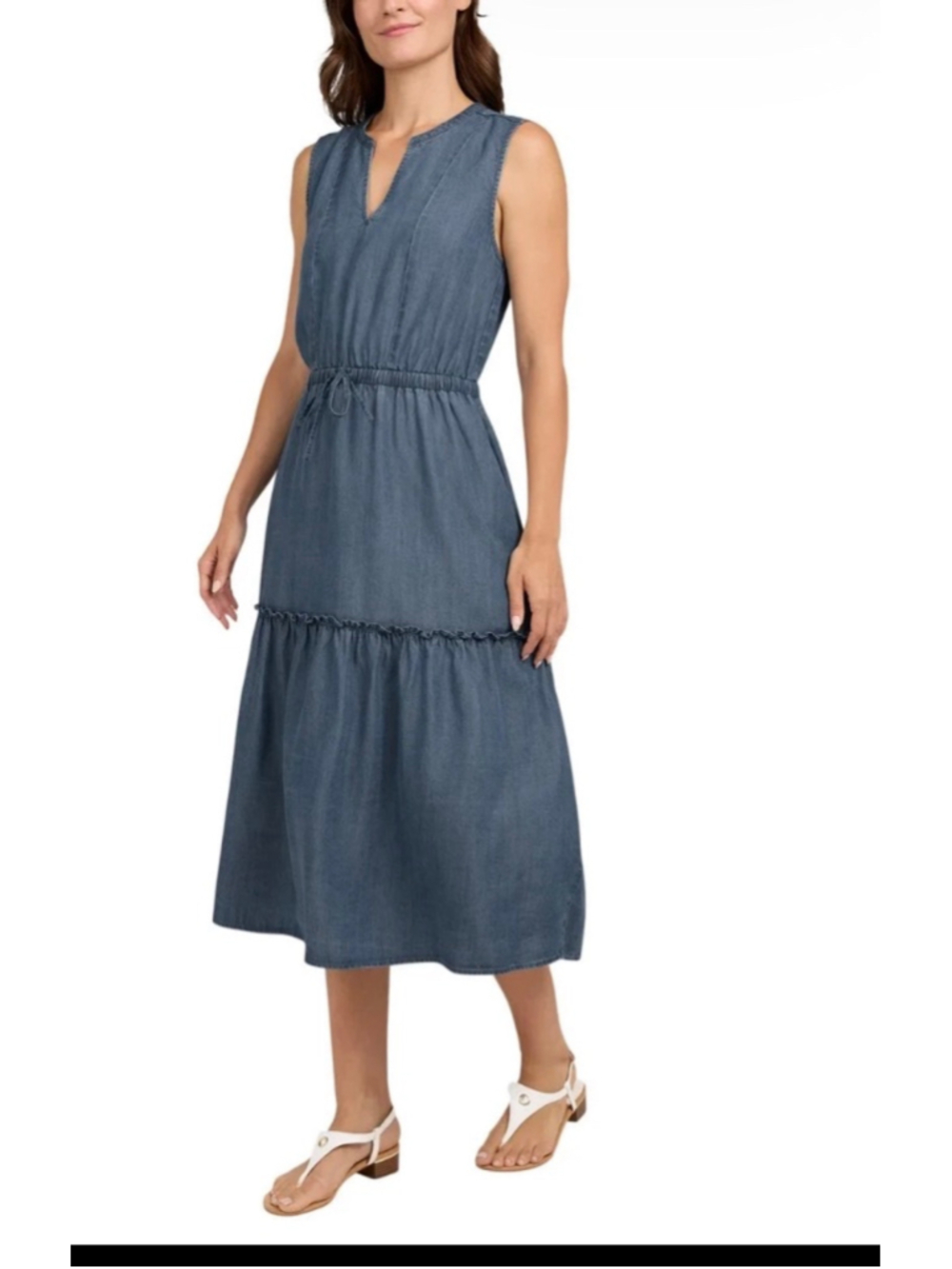Women's Lands' End Blue Sleeveless Tiered Midi Dress Size NWT S